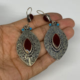 1pr, 3.1"x1.2" Turkmen Earring Tribal Jewelry Carnelian Marquise Boho, B14278