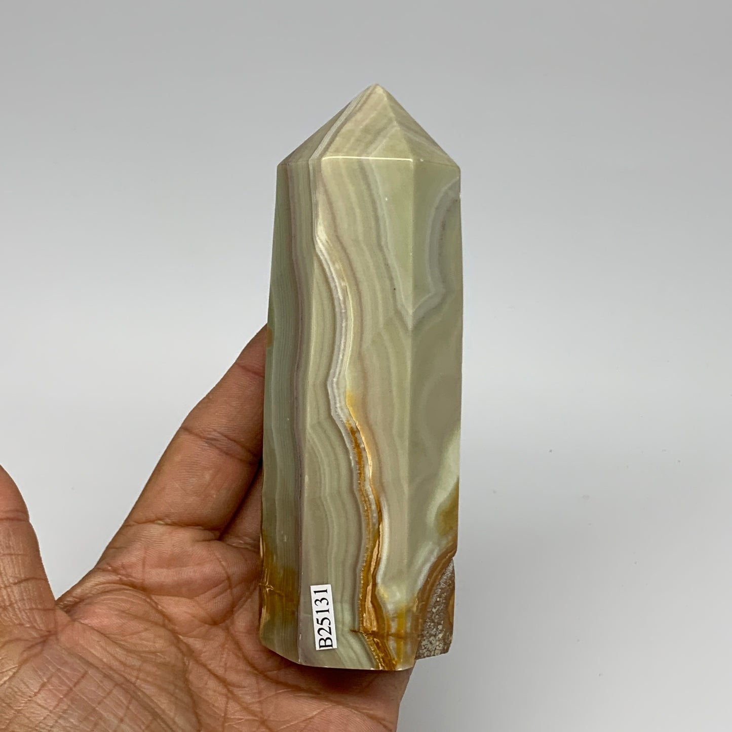 350g, 4.9"x1.4" Banded  Onyx Point Tower Obelisk Crystal @Pakistan, B25131