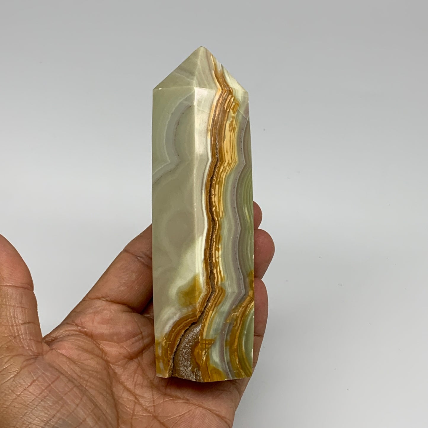 350g, 4.9"x1.4" Banded  Onyx Point Tower Obelisk Crystal @Pakistan, B25131