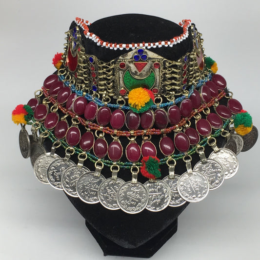 11.5"x5.75"Kuchi Choker Multi-Color Tribal Gypsy Bohemian Statement Coins,CK613
