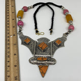 Turkmen Necklace Antique Afghan Kuchi Tribal Orange Coral Inlay V-Neck, Necklace