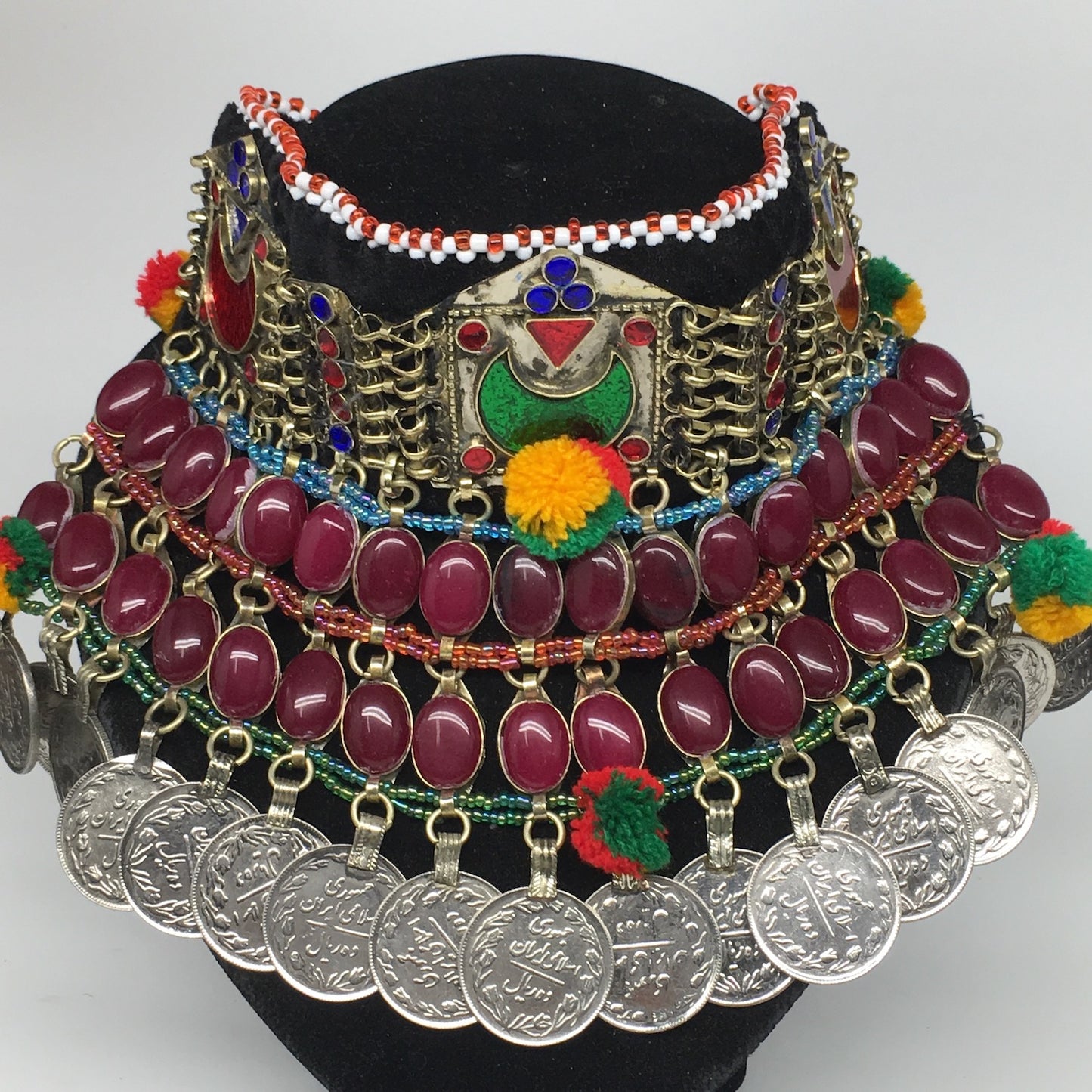 11.5"x5.75"Kuchi Choker Multi-Color Tribal Gypsy Bohemian Statement Coins,CK613