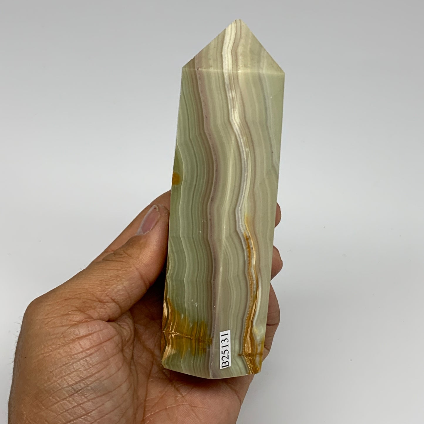 350g, 4.9"x1.4" Banded  Onyx Point Tower Obelisk Crystal @Pakistan, B25131