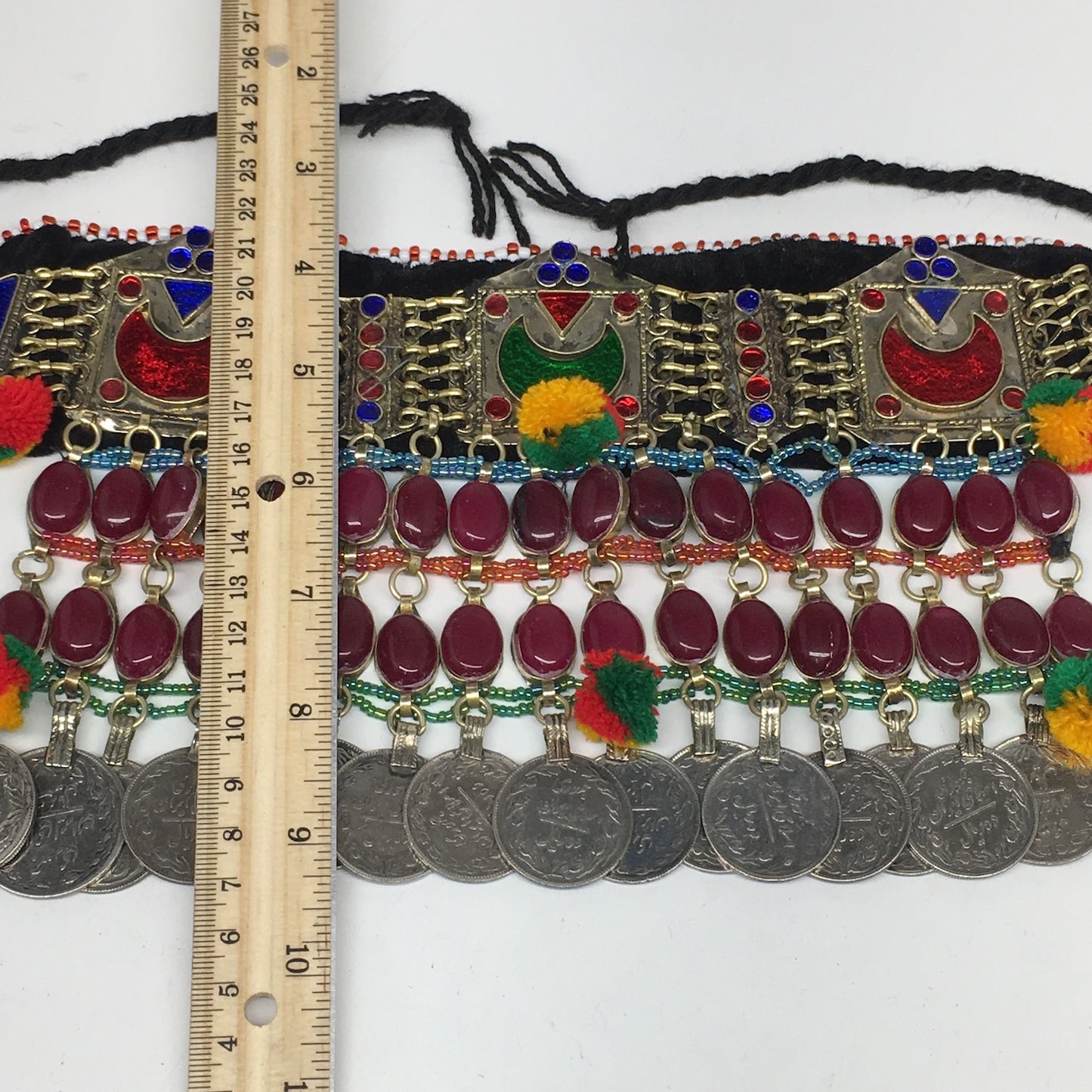 11.5"x5.75"Kuchi Choker Multi-Color Tribal Gypsy Bohemian Statement Coins,CK613