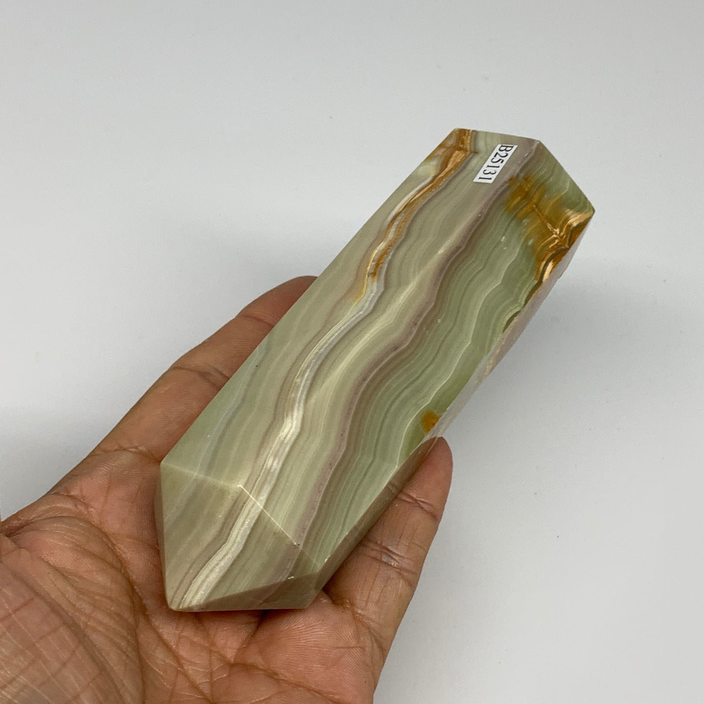 350g, 4.9"x1.4" Banded  Onyx Point Tower Obelisk Crystal @Pakistan, B25131