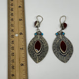 1pr, 3.1"x1.2" Turkmen Earring Tribal Jewelry Carnelian Marquise Boho, B14278
