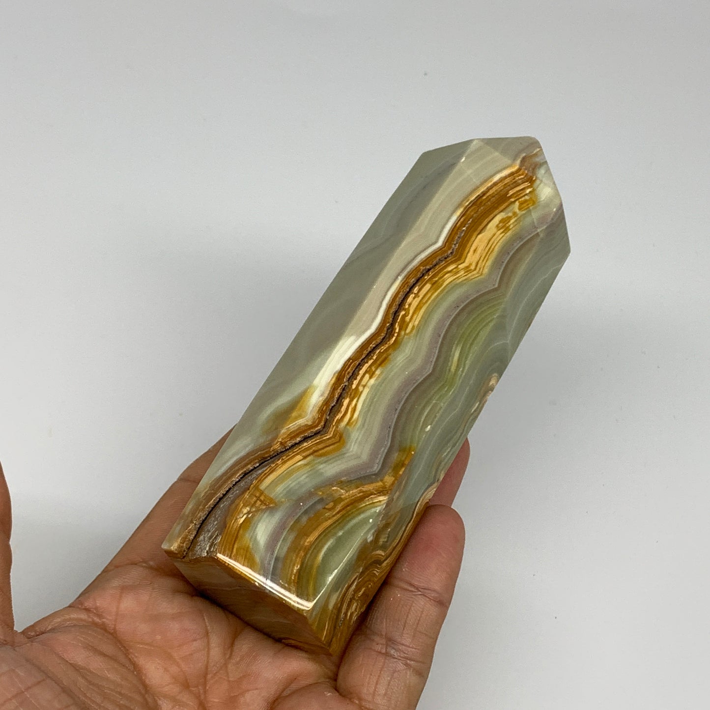 350g, 4.9"x1.4" Banded  Onyx Point Tower Obelisk Crystal @Pakistan, B25131