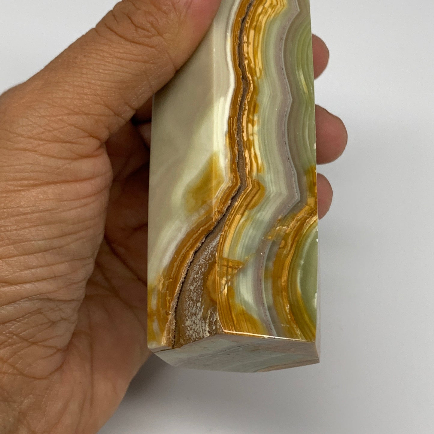 350g, 4.9"x1.4" Banded  Onyx Point Tower Obelisk Crystal @Pakistan, B25131