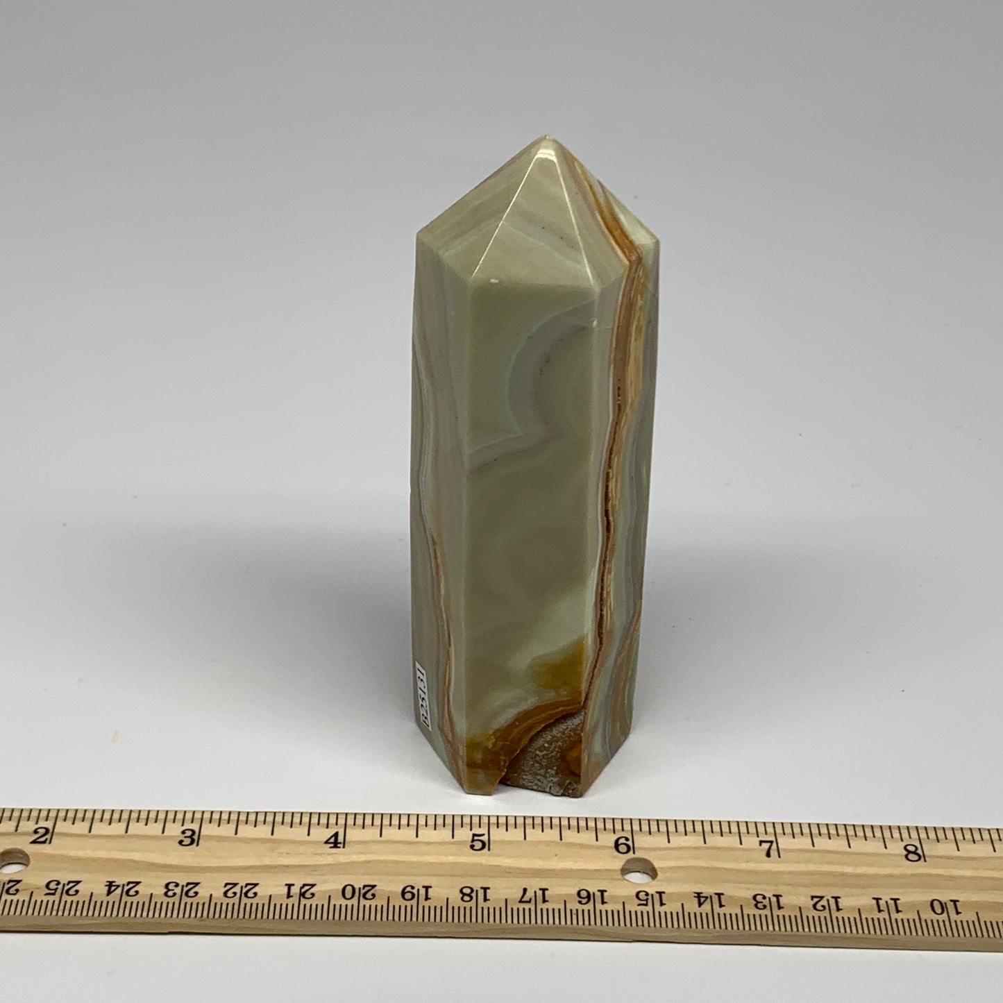 350g, 4.9"x1.4" Banded  Onyx Point Tower Obelisk Crystal @Pakistan, B25131