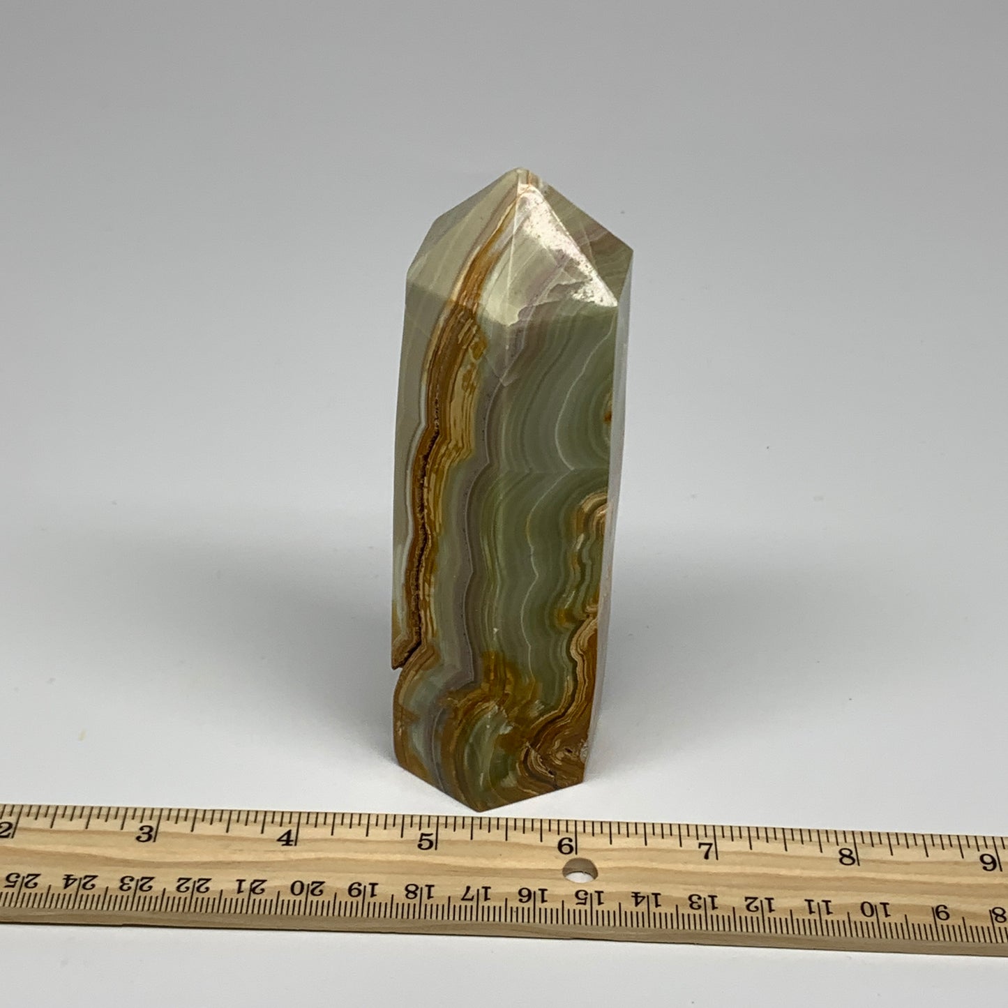 350g, 4.9"x1.4" Banded  Onyx Point Tower Obelisk Crystal @Pakistan, B25131