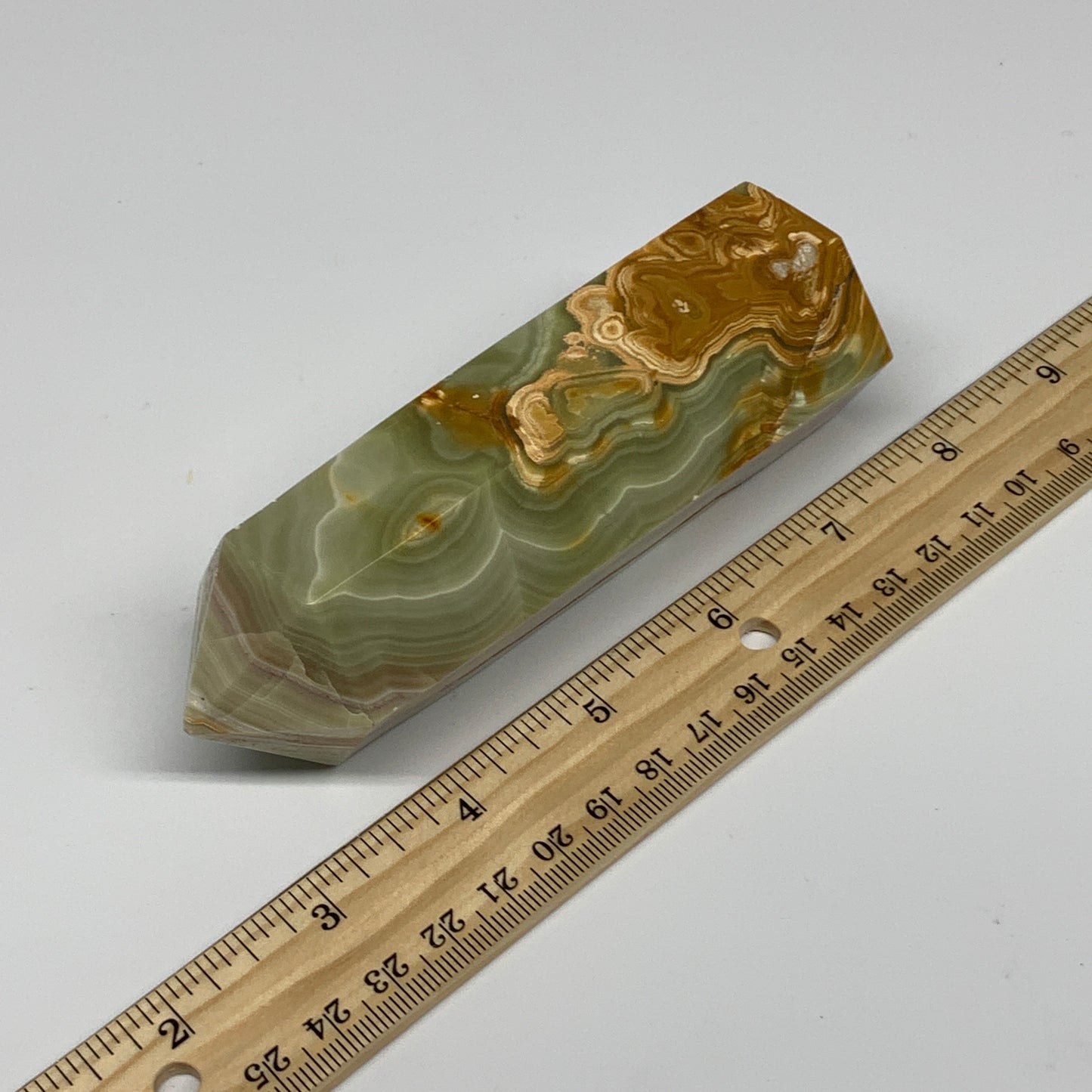 350g, 4.9"x1.4" Banded  Onyx Point Tower Obelisk Crystal @Pakistan, B25131