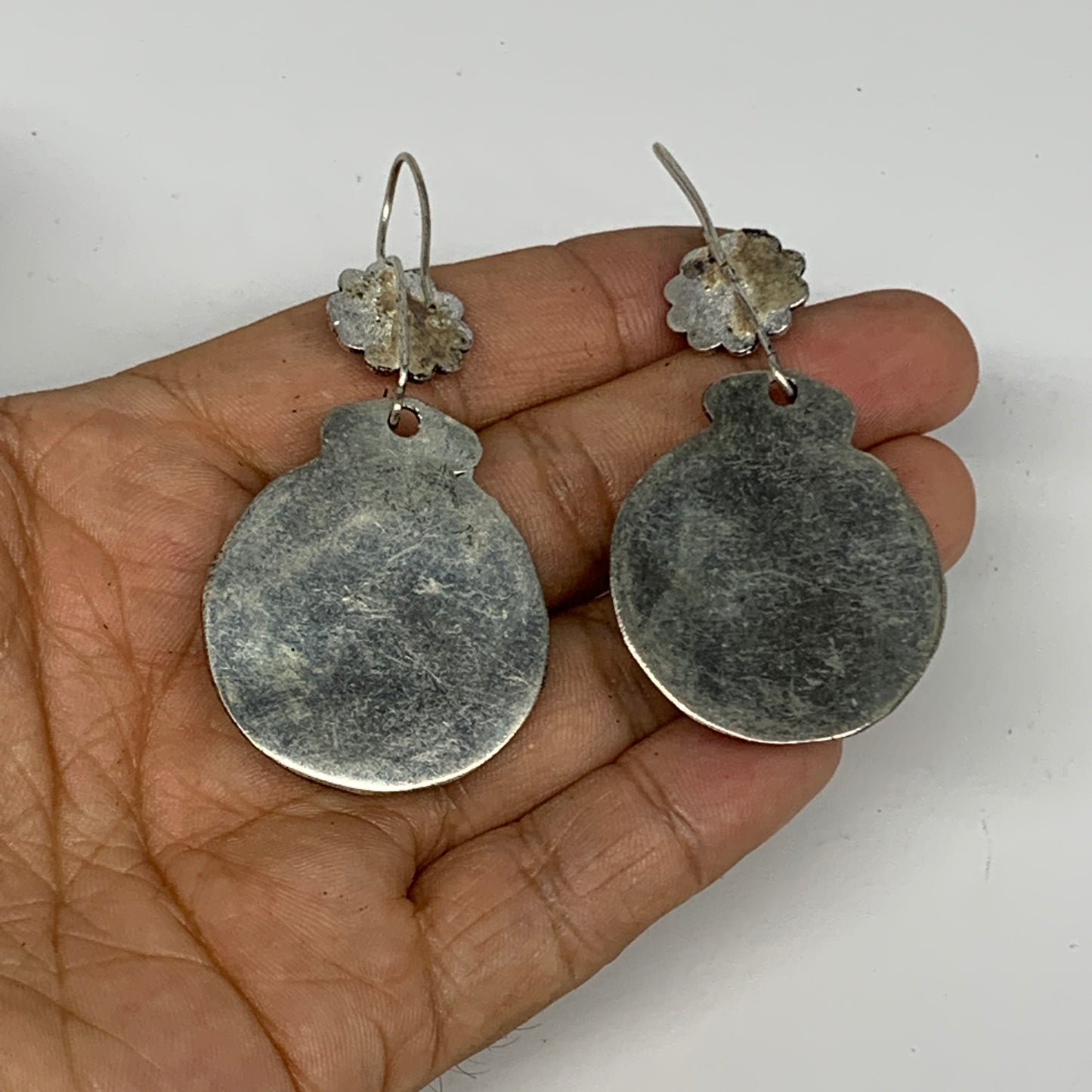 1pr, 2.7"x1.3" Turkmen Earring Tribal Jewelry Carnelian Round Boho, B14277