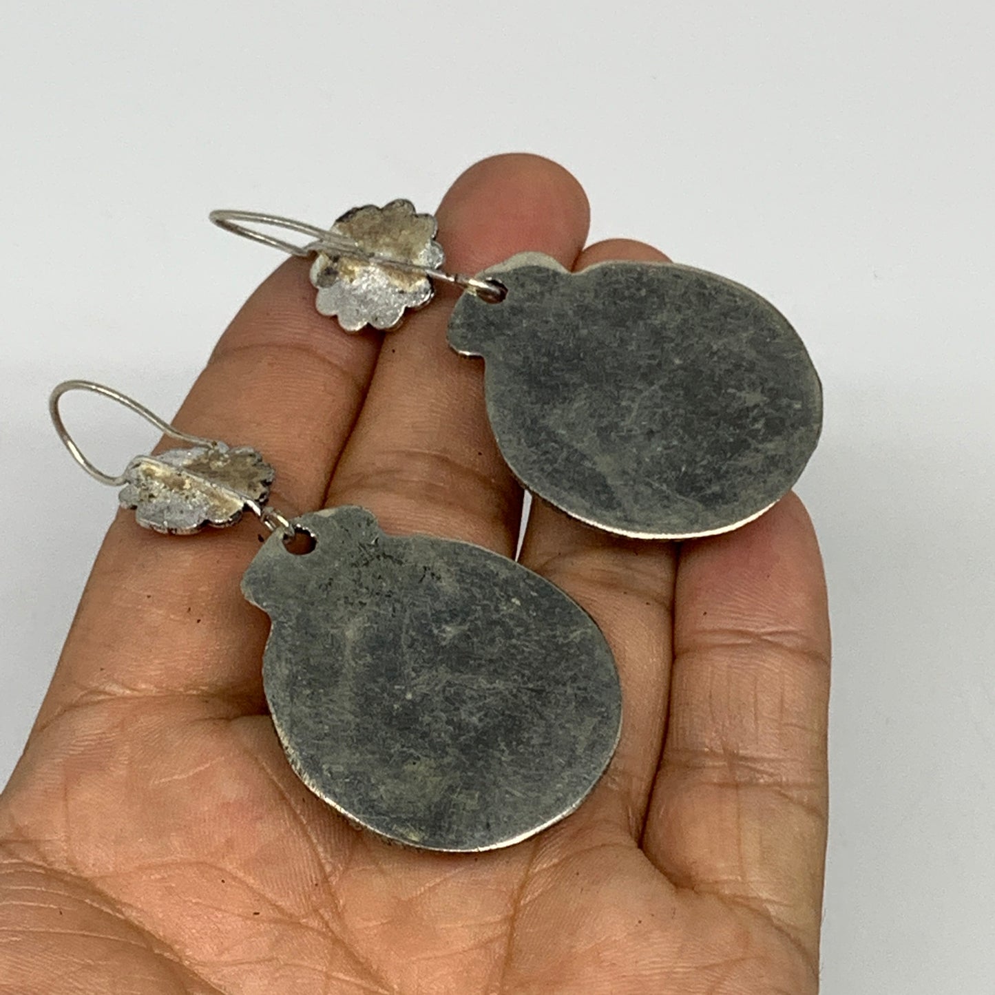 1pr, 2.7"x1.3" Turkmen Earring Tribal Jewelry Carnelian Round Boho, B14277