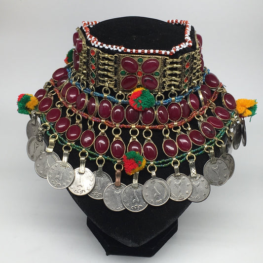 11.5"x5.75"Kuchi Choker Multi-Color Tribal Gypsy Bohemian Statement Coins,CK617