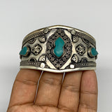29.2g, 1.6" Turkmen Cuff Bracelet Tribal Small Marquise, Turquoise Inlay, B13346