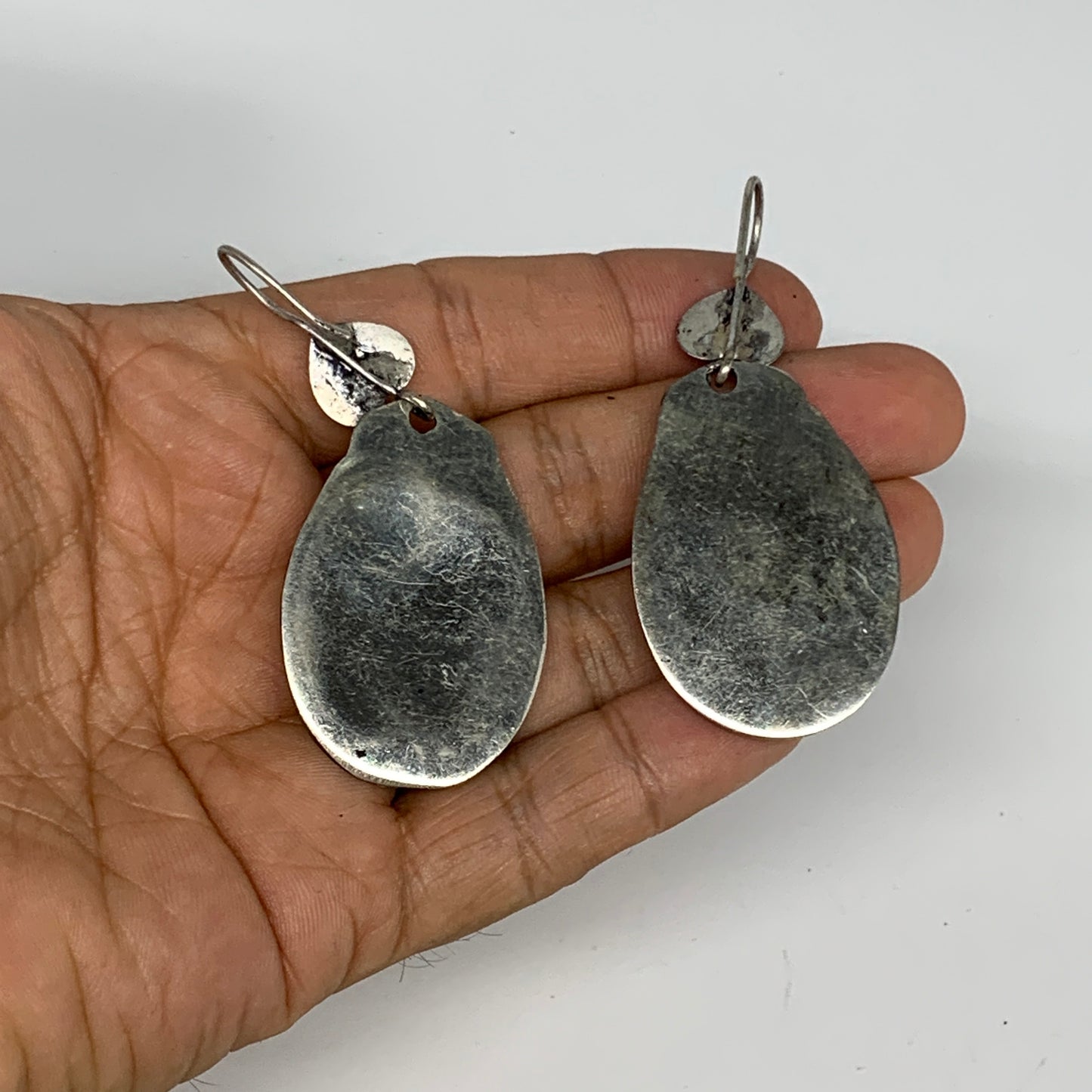 1pc, 2.6"x1.1" Turkmen Earring Tribal Jewelry Red Coral Inlay Oval Boho, B14275