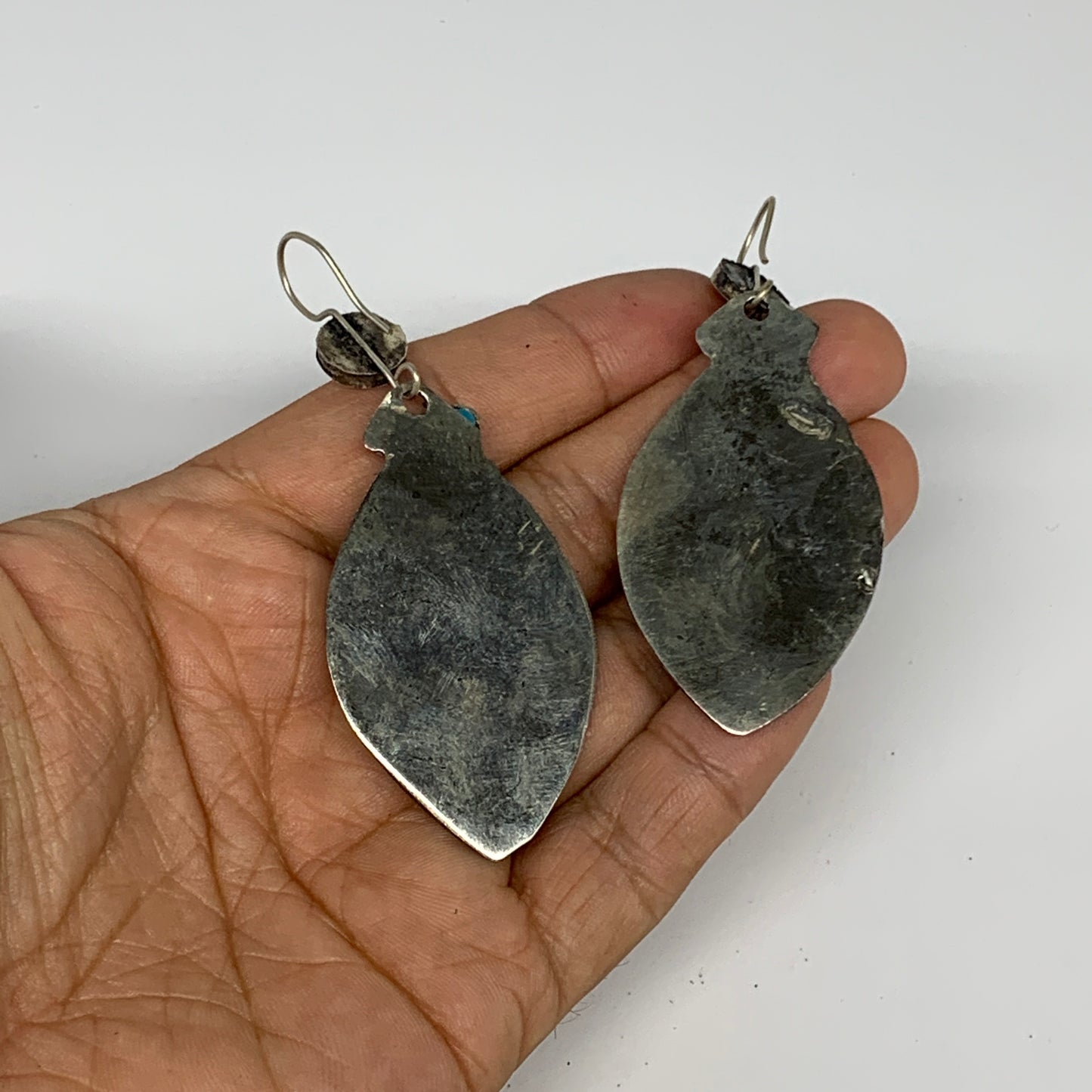 1pc, 3.1"x1.2" Turkmen Earring Tribal Jewelry Red Coral Inlay Marquise Boho, B14