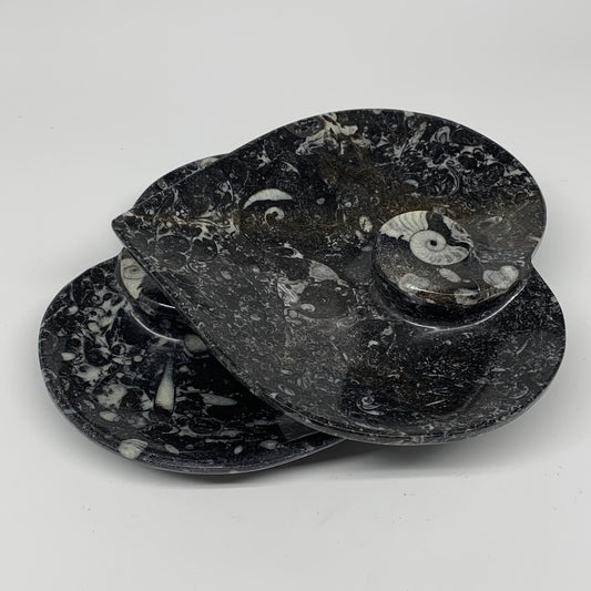 2pcs Set, 6.25"x6.25" Heart Fossils Orthoceras Ammonite Bowls @Morocco, B8480