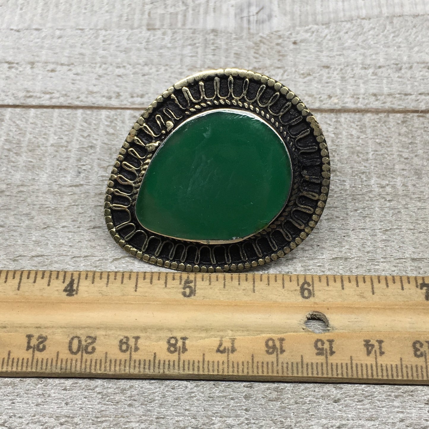 2.1"x1.8"x0.3" Green Nephrite Jade Ring Drop Shape, Turkmen Ring, 7, TR152