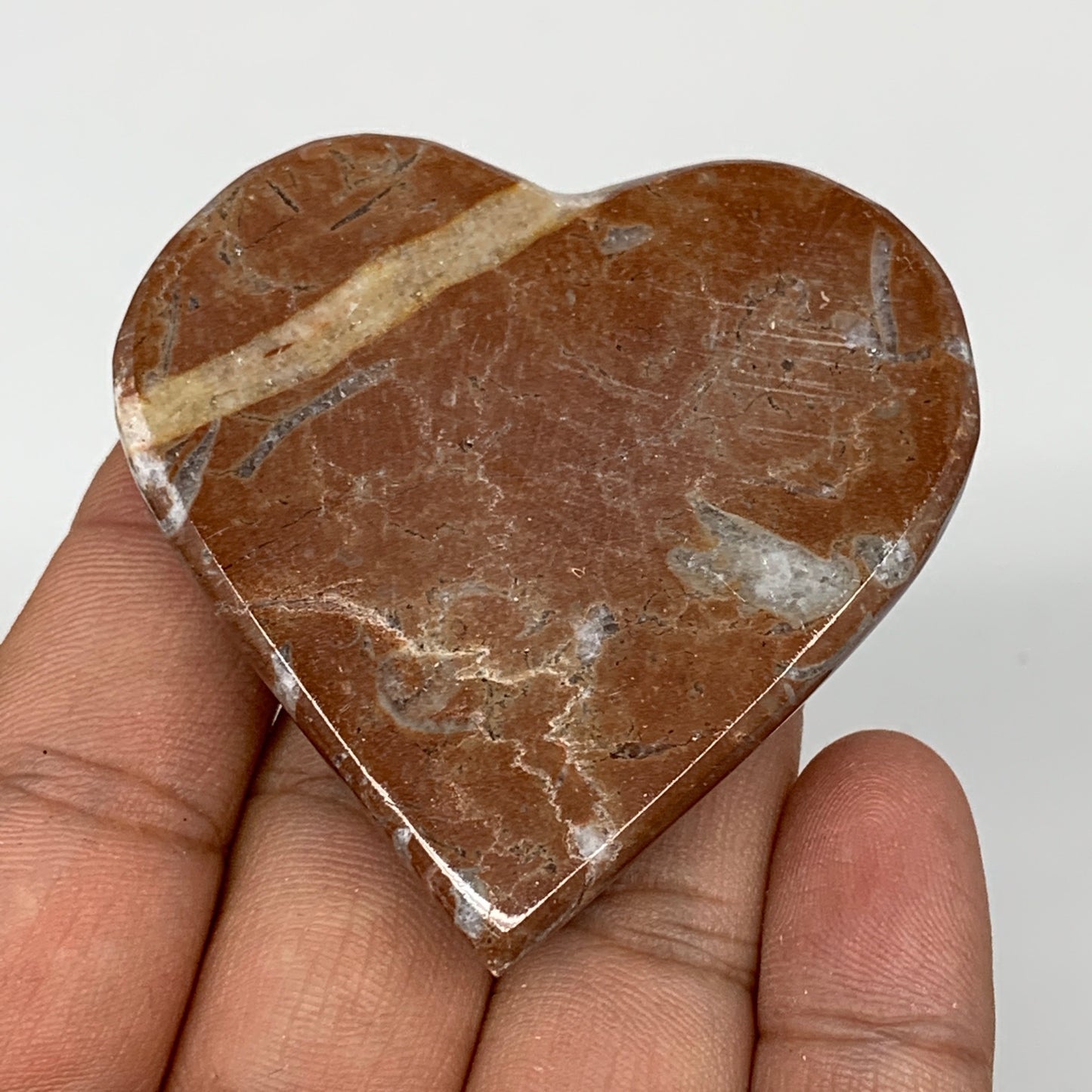 63.5g, 2.1" x 2.1"x 0.6", Natural Untreated Red Shell Fossils Half Heart @Morocc