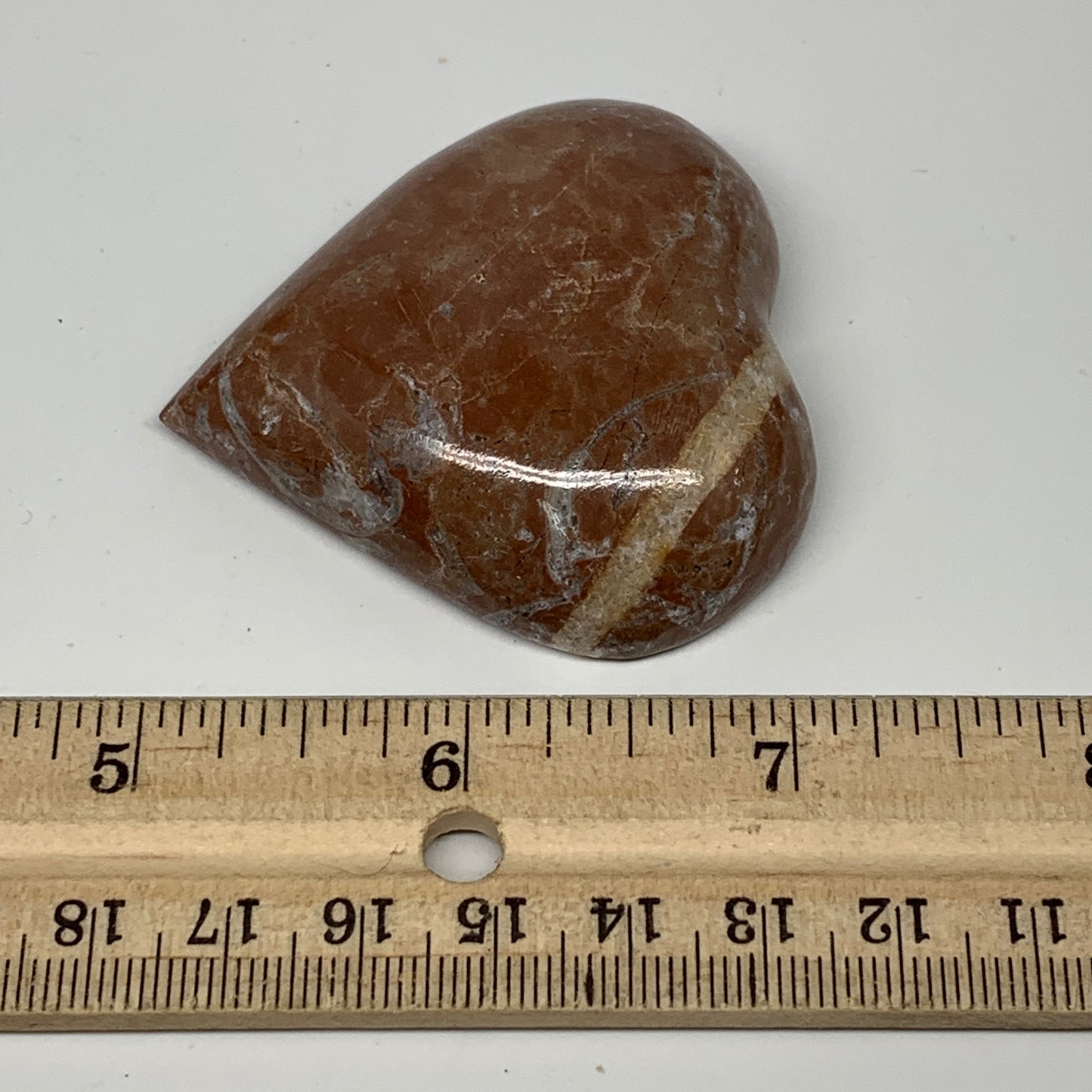 63.5g, 2.1" x 2.1"x 0.6", Natural Untreated Red Shell Fossils Half Heart @Morocc