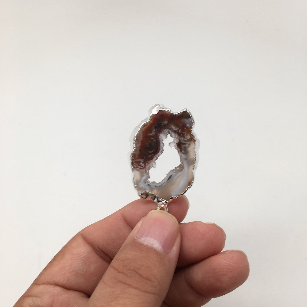 Agate Druzy Slice Geode Pendant Silver Plated from Brazil,Free 18" Chain, Bp738 - watangem.com