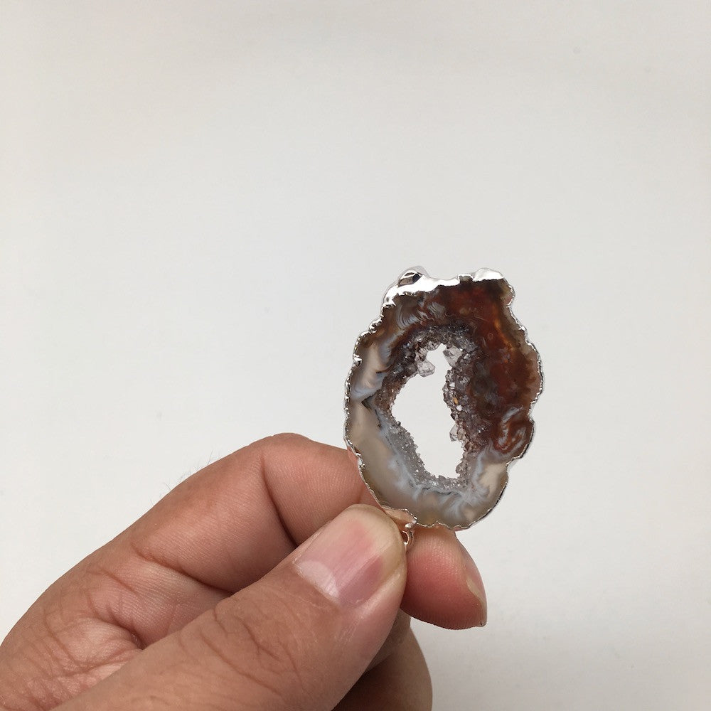 Agate Druzy Slice Geode Pendant Silver Plated from Brazil,Free 18" Chain, Bp738 - watangem.com