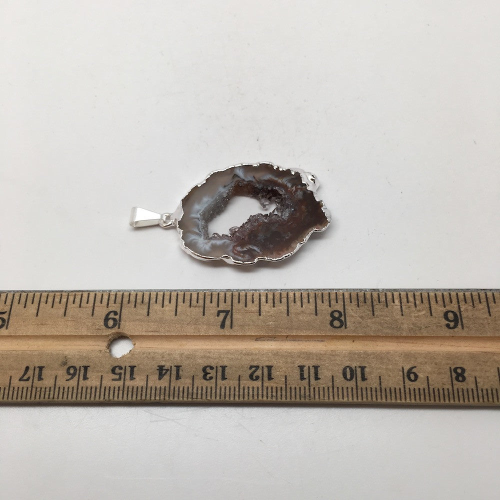 Agate Druzy Slice Geode Pendant Silver Plated from Brazil,Free 18" Chain, Bp738 - watangem.com
