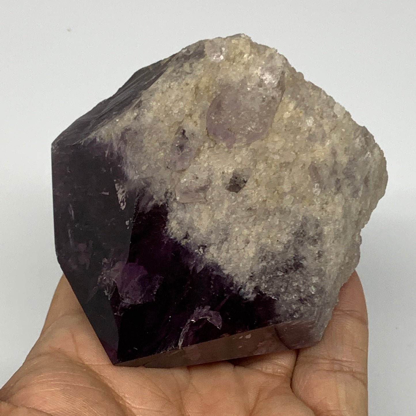 361.3g,3.2"x2.9"x2.1", Amethyst Point Polished Rough lower part Stands, B19060