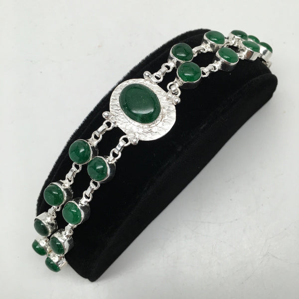 27.4 Grams Gemstone Green Onyx Handmade Chained Bracelet from India, PI39 - watangem.com