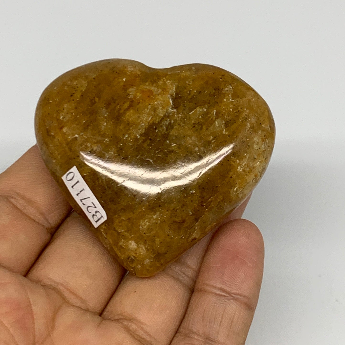 88g, 2"x2.2"x0.9", Natural Golden Quartz Heart Small Polished Crystal, B27110