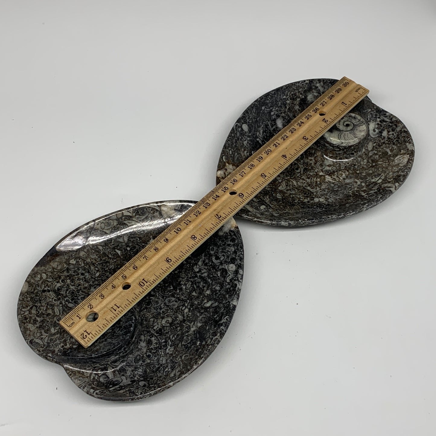 2pcs Set, 6.25"x5.25" Heart Fossils Orthoceras Ammonite Bowls @Morocco, B8485