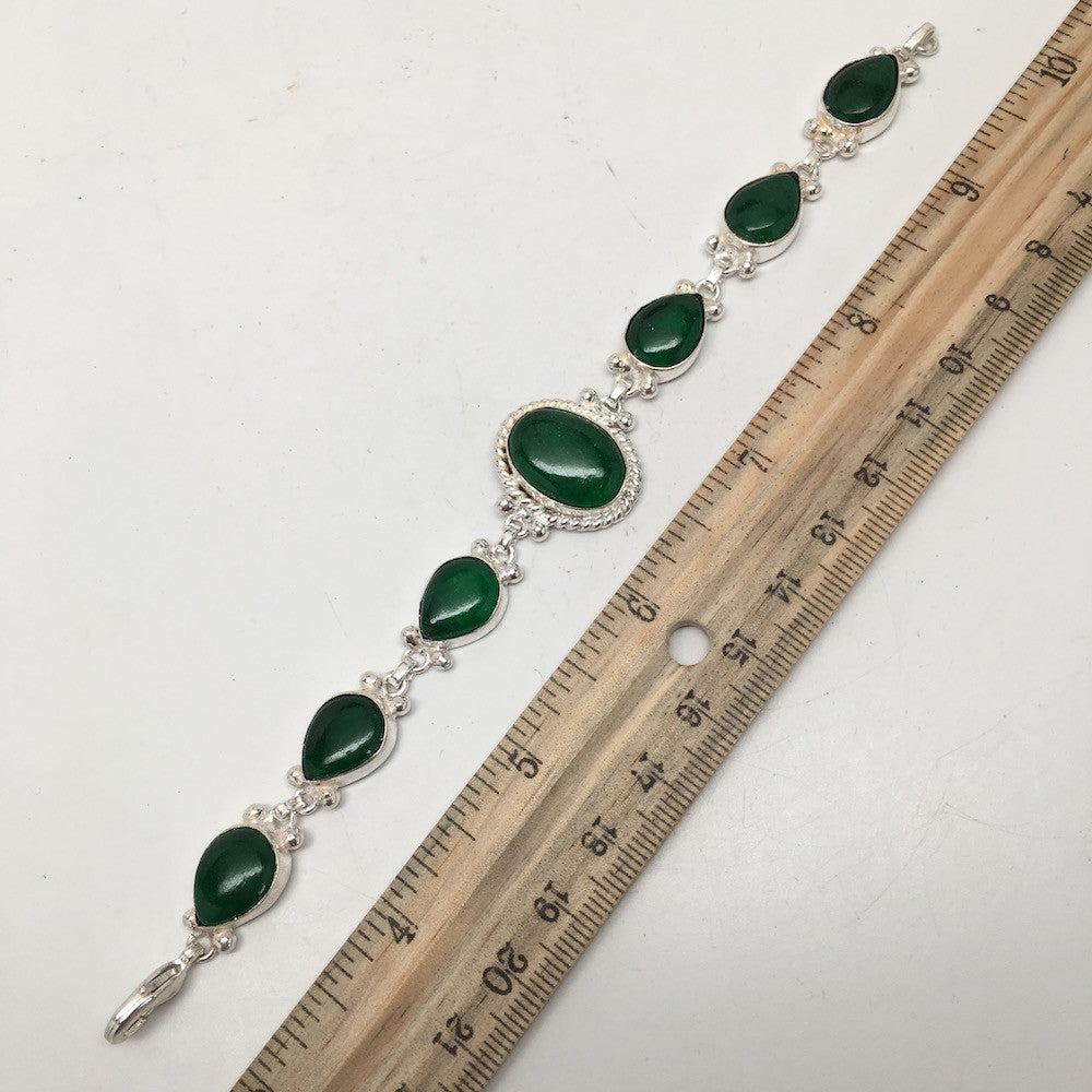 21.4 Grams Gemstone Green Onyx Handmade Chained Bracelet from India, PI42