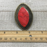 Antique Afghan Turkmen Tribal Marquise Red Coral Inlay Kuchi Ring Boho Size 7 TR