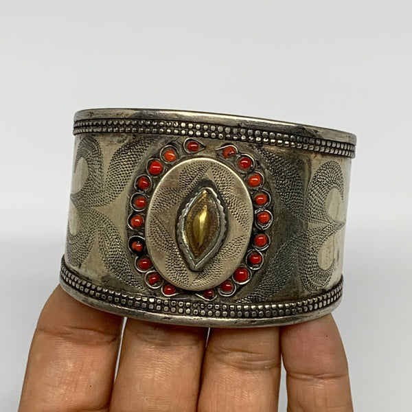 1.8" Vintage Reproduced Afghan Turkmen Tribal Small Round Cuff Bracelet, B13355