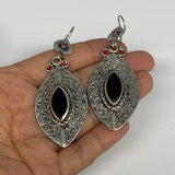 1pc, 3.1"x1.2" Turkmen Earring Tribal Jewelry Black Carnelian Marquise Boho, B14