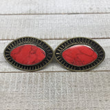 Turkmen Ring Afghan Antique Tribal Oval Red Coral Inlay Kuchi Ring Boho TR105