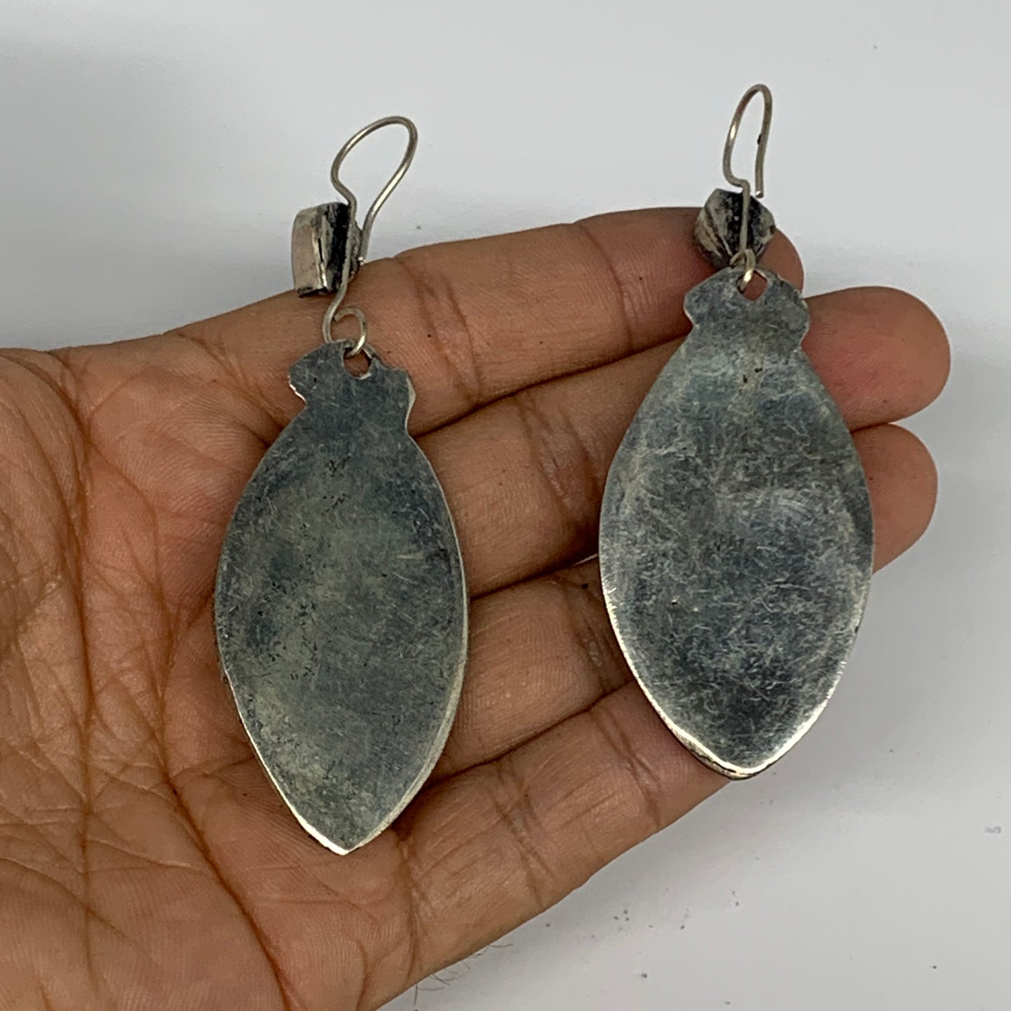 1pc, 3.3"x1.1" Turkmen Earring Tribal Jewelry Black Carnelian Marquise Boho, B14