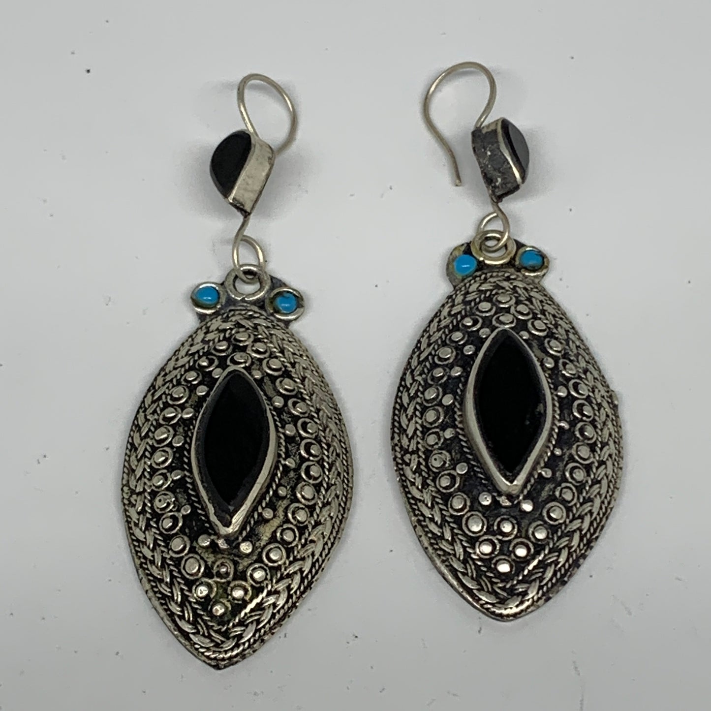 1pc, 3.3"x1.1" Turkmen Earring Tribal Jewelry Black Carnelian Marquise Boho, B14