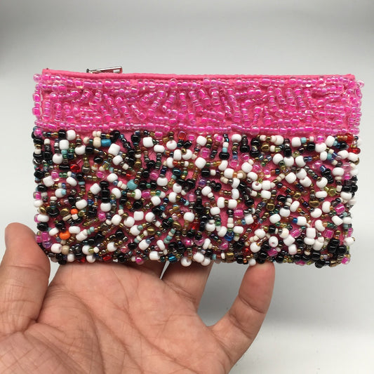 3" x 5" Small Seed Bead Pink Pouch Handbag