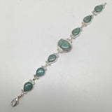 21 Grams Gemstone Oval Green Aventurine Handmade Chained Silver Plated Bracelet