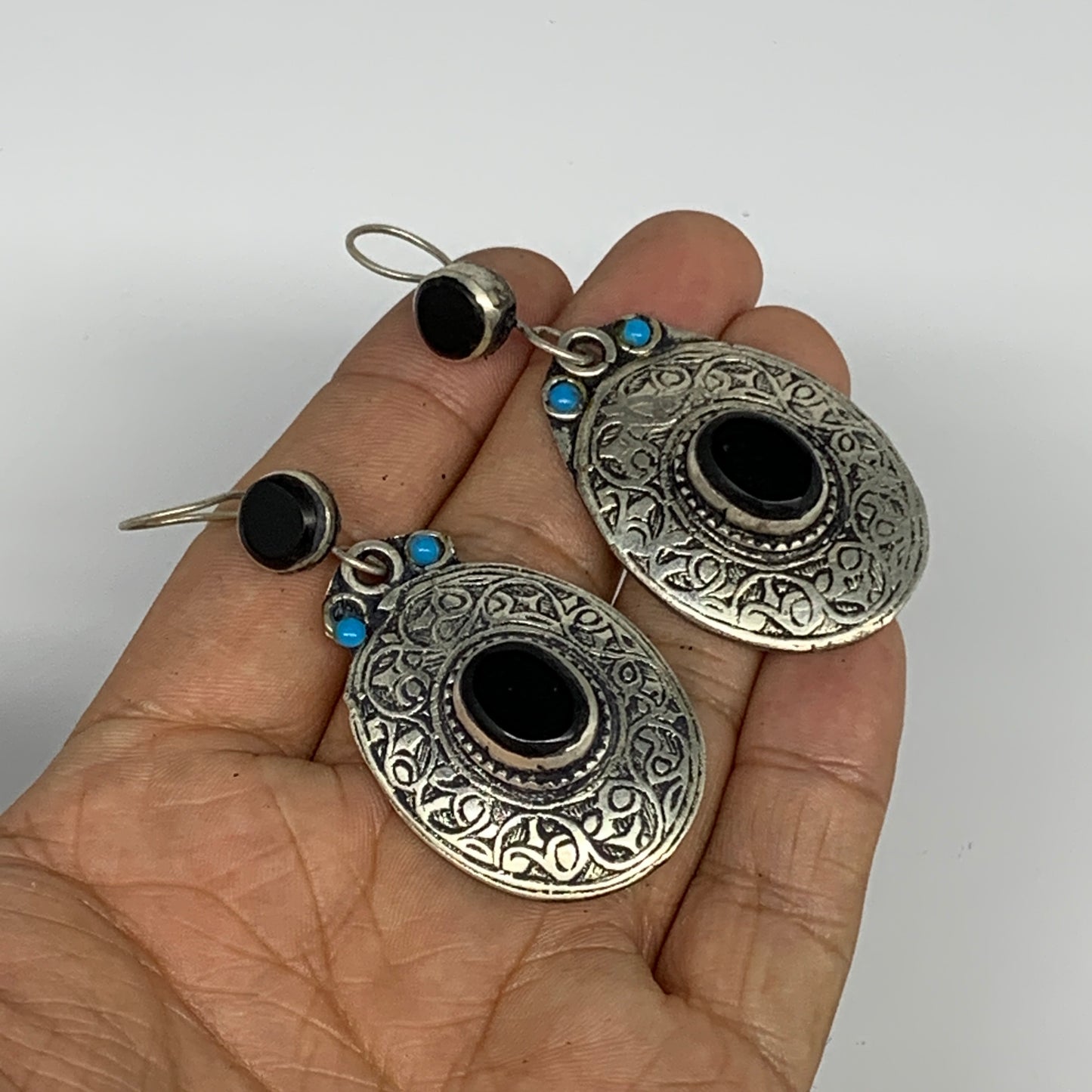 1pc, 2.6"x1.1" Turkmen Earring Tribal Jewelry Black Carnelian Oval Boho, B14260