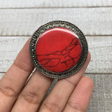 Turkmen Ring Afghan Antique Tribal Round Red Coral Inlay Kuchi Ring, TR108