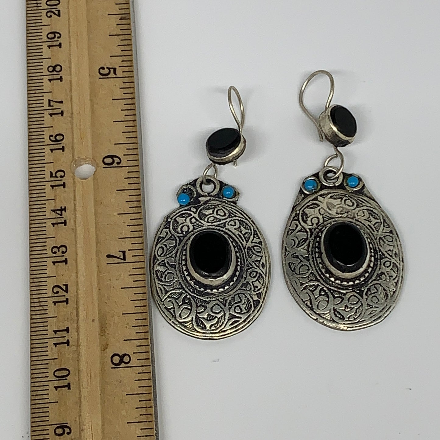 1pc, 2.6"x1.1" Turkmen Earring Tribal Jewelry Black Carnelian Oval Boho, B14260