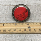 Turkmen Ring Afghan Antique Tribal Round Red Coral Inlay Kuchi Ring, TR108