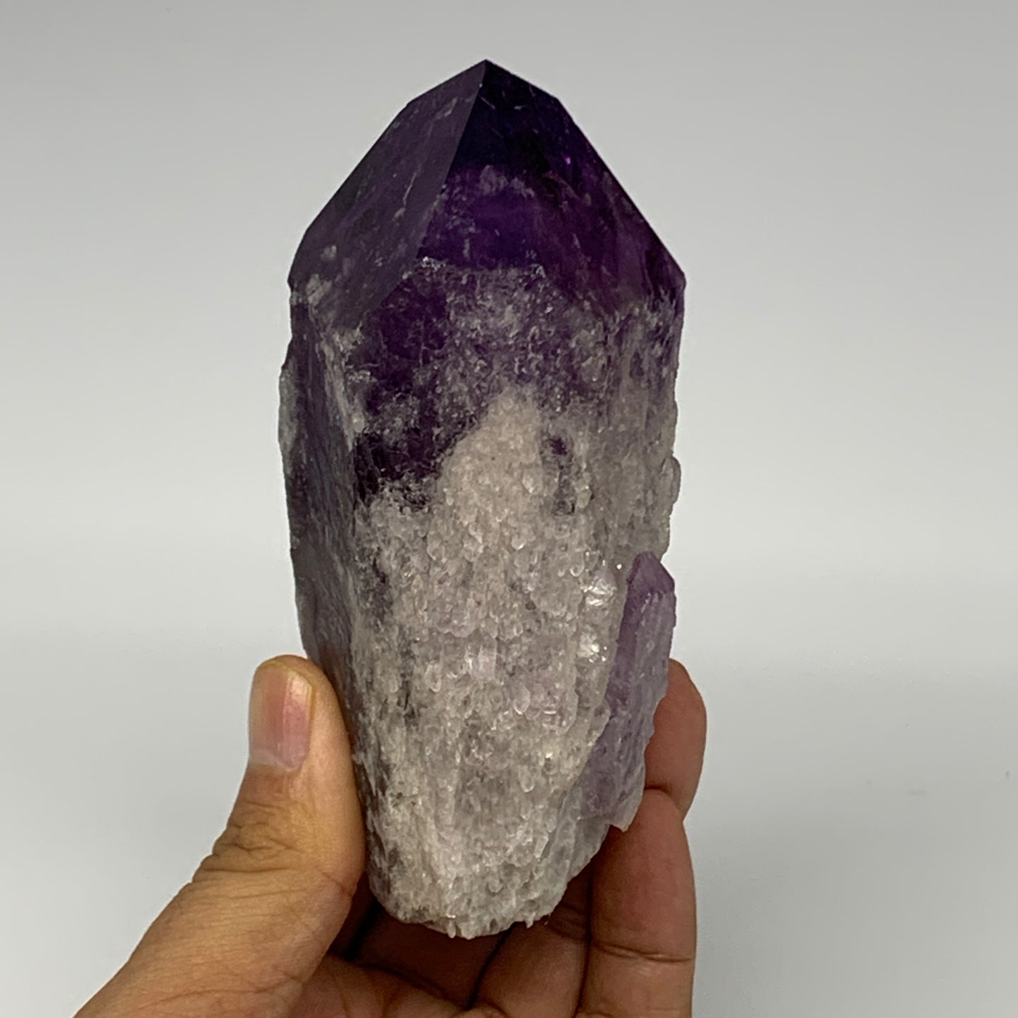 414.9g,4.3"x2.4"x1.9", Amethyst Point Polished Rough lower part Stands, B19066