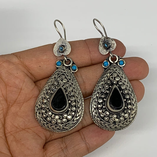1pc, 2.7"x1.1" Turkmen Earring Tribal Jewelry Black Carnelian Teardrop Boho, B14