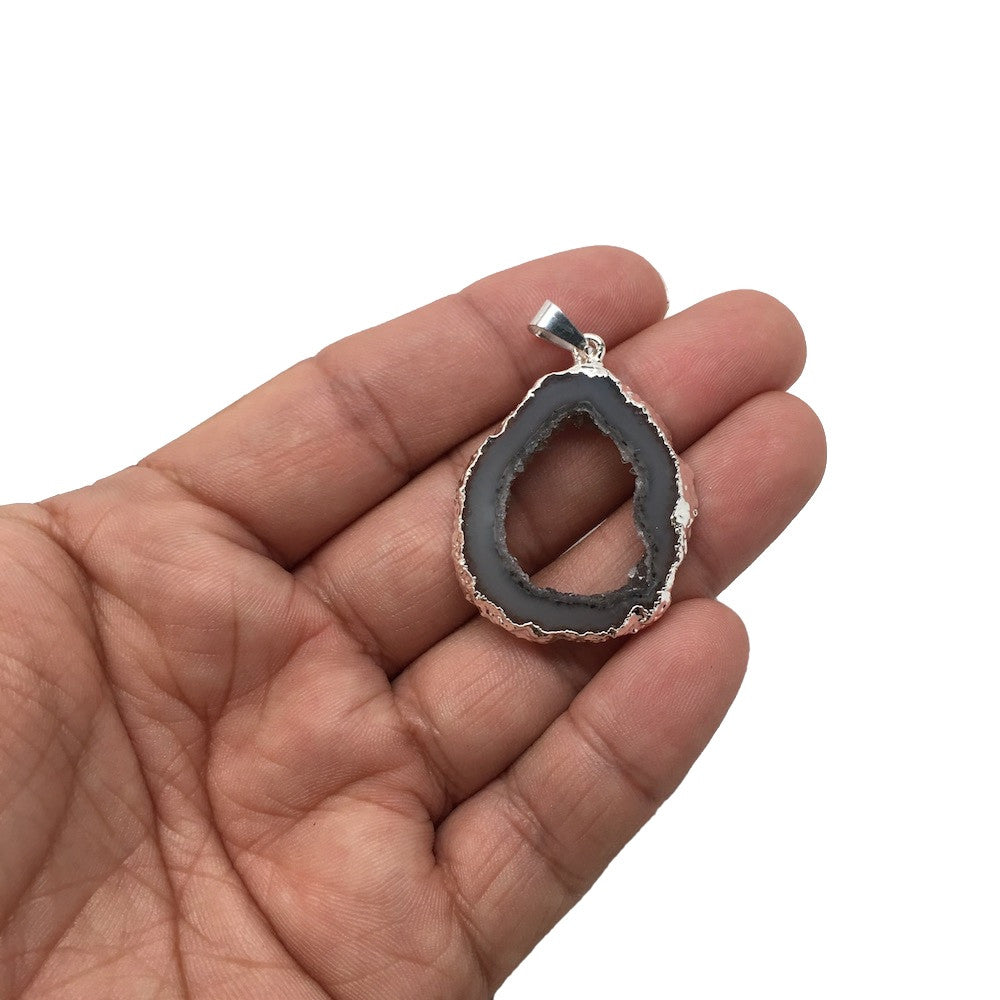 Agate Druzy Slice Geode Pendant Silver Plated from Brazil,Free 18" Chain, Bp721 - watangem.com