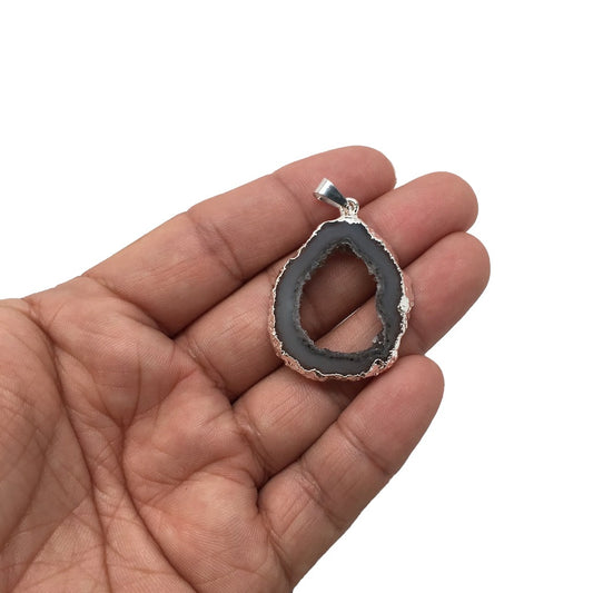 Agate Druzy Slice Geode Pendant Silver Plated from Brazil,Free 18" Chain, Bp721 - watangem.com