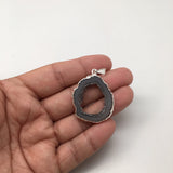 Agate Druzy Slice Geode Pendant Silver Plated from Brazil,Free 18" Chain, Bp721 - watangem.com